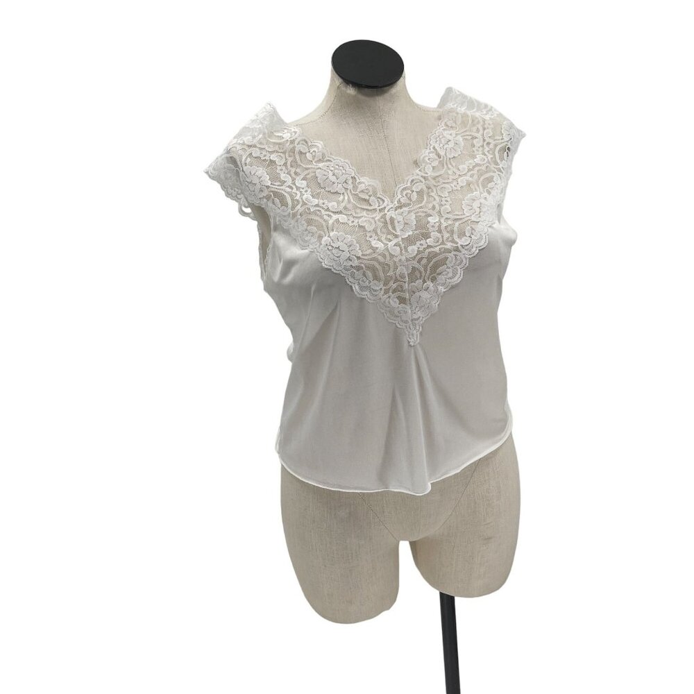 Vintage 80s 90s White Lace V-Neck Cami Slip Top Size 1X - Picture 11 of 11